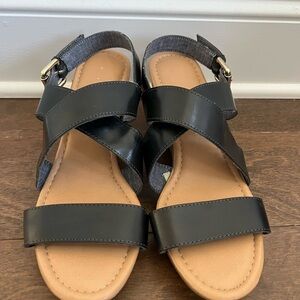 Dr. Scholl's Black Strappy Wedge Sandals Brenda Women's US 10M UK 8 EU 41.5